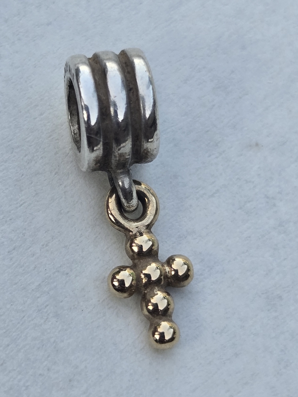 PANDORA Two-Tone Bead Cross Dangle Charm for Women